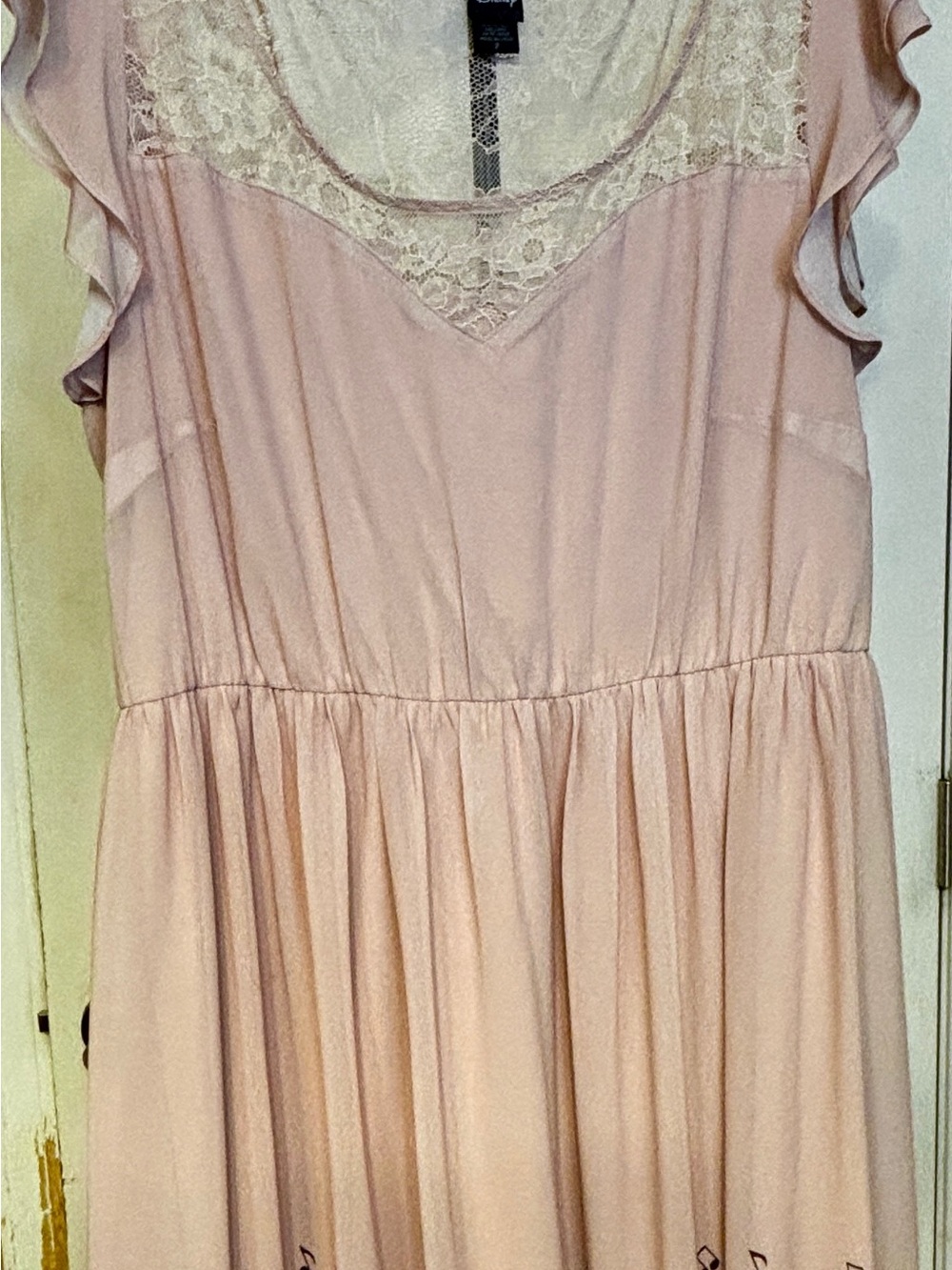 Disney Light Pink Lace Yoke Flutter Sleeve Dress